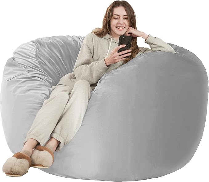 HABUTWAY Bean Bag Chair: Giant 4' Memory Foam Furniture Bean Bag Chairs for Adults with Microfiber Cover 4Ft (Light Grey)