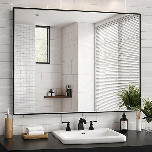 Black Bathroom Mirror 30x40, Rectangle Wall Mirror 30 x 40 inch, Metal Frame Mirror 40x30, Large Vanity Mirror 30 by 40, Modern Wall Mounted Mirrors, Hung in Horizontal or Vertical