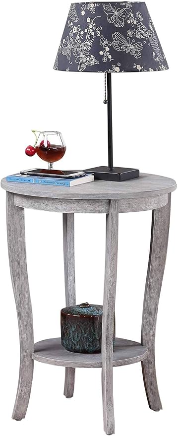 Convenience Concepts American Heritage Round End Table, Light Gray Wirebrush