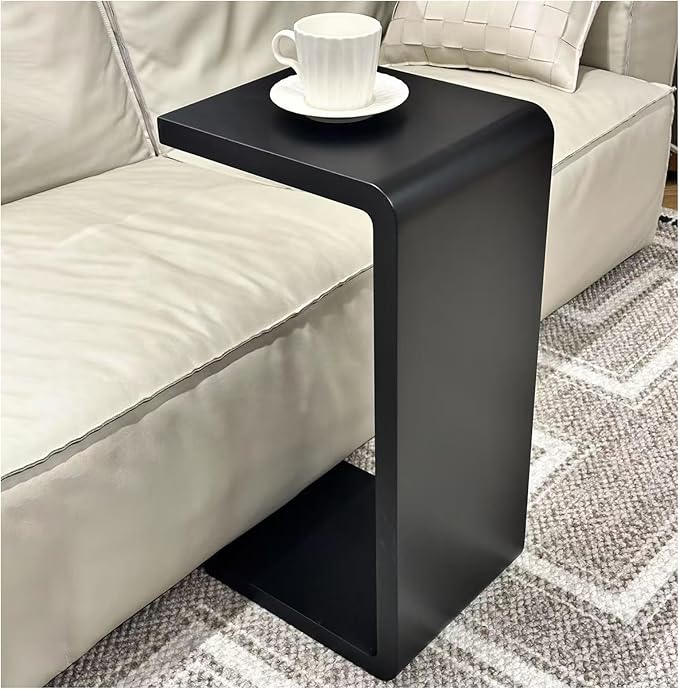 C Shaped End Table, Solid Wood C Side Table for Couch Sofa and Bed, Sofa Tables That Slide Under for Space Saving, Small Snack C Tables for Living Room Bedroom (H 27.2″ - Black, 1)