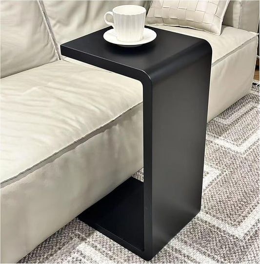 C Shaped End Table, Solid Wood C Side Table for Couch Sofa and Bed, Sofa Tables That Slide Under for Space Saving, Small Snack C Tables for Living Room Bedroom (H 27.2″ - Black, 1)