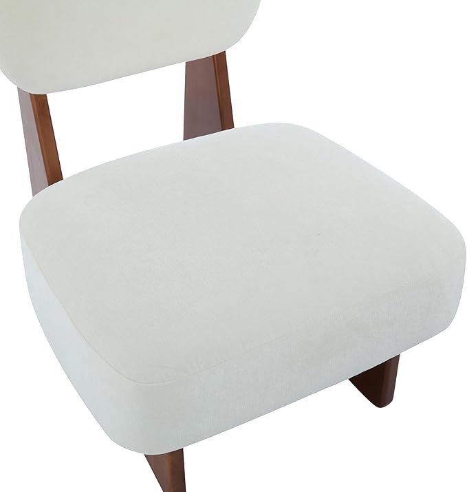 Christopher Knight Home Mores Low Profile Accent Chair Set of 2, Modern Living Room Armless Lounge Chair, Fabric Comfy Reading Chair for Bedroom, Wooden Frame and Thick Padded Seat, White+Walnut