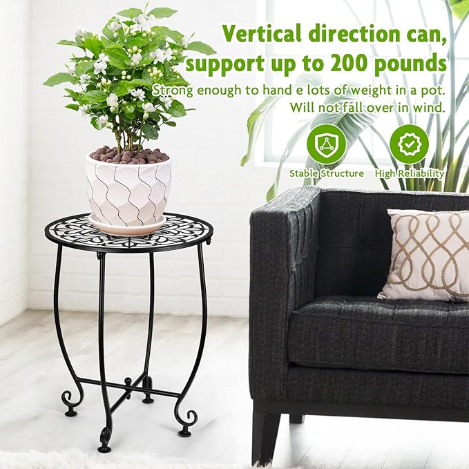 2 Pack Outdoor Side Table for Small Spaces, 14 Inch Patio Side Table,Plant Stand,Round Metal End Table Anti-Rust Waterproof Accent Table for Patio,Yard Porch Balcony Garden