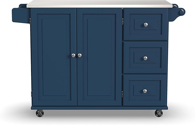 homestyles Mobile Kitchen Island Cart with Stainless Steel Top, Blue