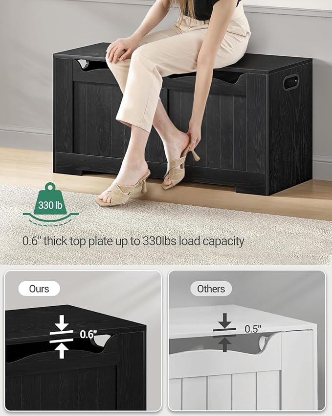 43.3" Storage Chest, Extra Large Storage Bench Trunk with 2 Safety Hinges, Wooden Box, Lift-Top Chest Organizer, Shoe Bench for Entryway, Bedroom, Living Room, Black SB25504X