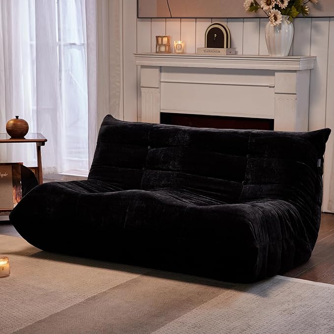 Bean Bag Chair, Loveseat Fireside Chair Large Bean Bag Sofa for Adults, Memory Foam Two Seater Couch Gaming Chairs with Comfy Design, Lazy Floor Sofa for Living Room, Bedroom, Dark Gray