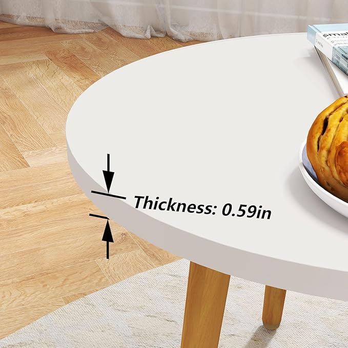Round Coffee Table Low Table with 3 Solid Wood Sturdy Legs, Floor Table Desk for Sitting on The Floor, Storage and Living Room Furniture (White)