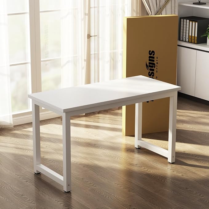 Tribesigns Modern Simple Computer Desk, 47 inch Office Desk Computer Table, Study Writing Study Desk for Home Office, White