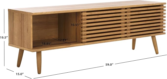 SAFAVIEH Averi TV Stand for up to 65" Flatscreen – Rustic Oak, 2 Sliding Doors with Interior Storage, 2 Open Shelves, Entertainment Media Console (MED9637C)