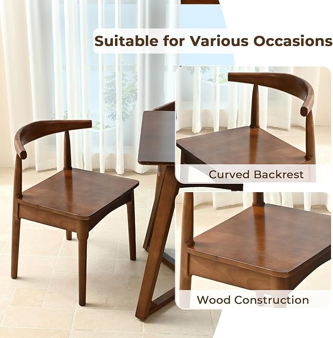 DELAVIN Solid Wood Dining Chairs Set of 4,Kitchen Chairs with Solid Oak Wood Legs, Farmhouse Style High Ladder Back Dining Room Chairs,Walnut