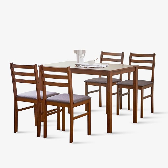 Livinia Seattle 5-Piece Wooden Dining Table Set for 4, Modern Farmhouse Kitchen Dining Room Set with Solid Wood Ladder Back Chairs for Small Space (Antique)