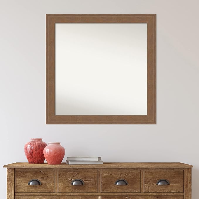 Amanti Art Grey Bathroom Mirror for Over Sink, 31x31 Alta Brown Grey Square Vanity Mirror, Large Country Rustic Frame, Hangs Horizonally and Vertically, Bathroom Wall Decor, Non-Beveled Edge