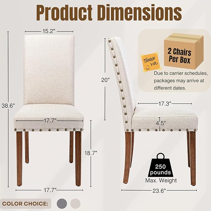 Parsons Kitchen Dining Chair Set Room Modern Upholstered Stylish Fabric High Back with Bronze Nailhead Trim