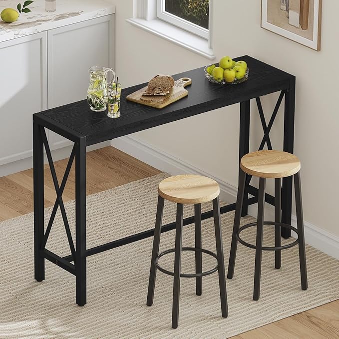 BON AUGURE Bar Table, 55 in Counter Height Pub Table, Tall Narrow Behind Couch Sofa Table, High Top Wood Long Console Tables for Home, Living Room (Black Oak)
