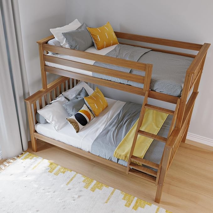 Max & Lily Bunk Bed Twin Over Full Size with Ladder, Solid Wood Platform Bed Frame with Ladder for Kids, 14" Safety Guardrails, Easy Assembly, No Box Spring Needed, Pecan