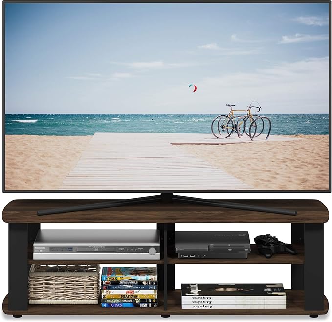 FURINNO Nelly Entertainment Center TV Stand, Short 43.3"(W) x13.4(H) x13.1(D), Columbia Walnut/Black
