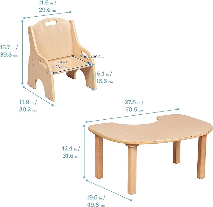 ECR4Kids Little Learner Table and Chair Set, Kids Furniture, Natural