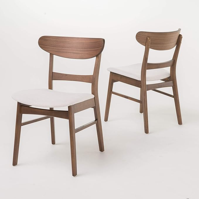 Christopher Knight Home Idalia Curved Leg Rectangular Dining Set, 5-Pcs Set, Natural Walnut / Light Beige