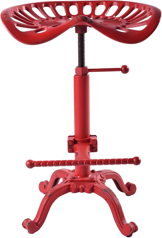 Diwhy Rustic Industrial Farmhouse Tractor Seat Adjustable Bar Stool Industrial bar Chair (Aged Red, Cast Iron)