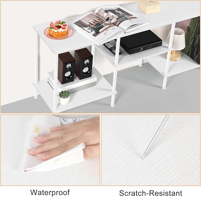 White TV Stand with Storage for 50 Inch TV Modern Entertainment Center with Open Storage Shelves 3 Tier Wood TV Console Table Media Cabinet for Living Room Bedroom Office