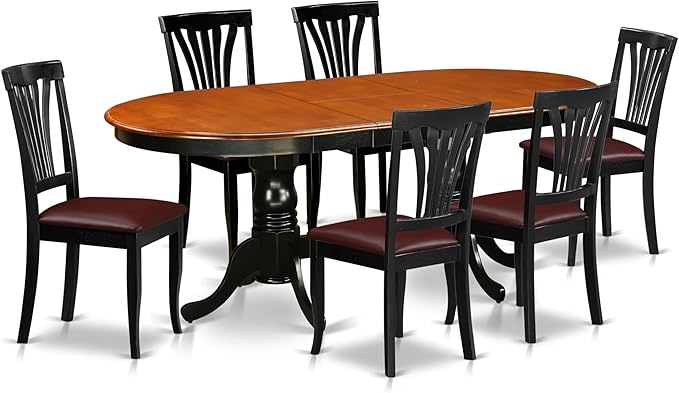East West Furniture PLAV7-BCH-LC 7 Piece Dining Table Set Consist of an Oval Dinner Table with Butterfly Leaf and 6 Faux Leather Dining Room Chairs, 42x78 Inch, Black & Cherry