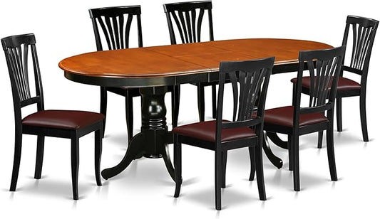 East West Furniture PLAV7-BCH-LC 7 Piece Dining Table Set Consist of an Oval Dinner Table with Butterfly Leaf and 6 Faux Leather Dining Room Chairs, 42x78 Inch, Black & Cherry