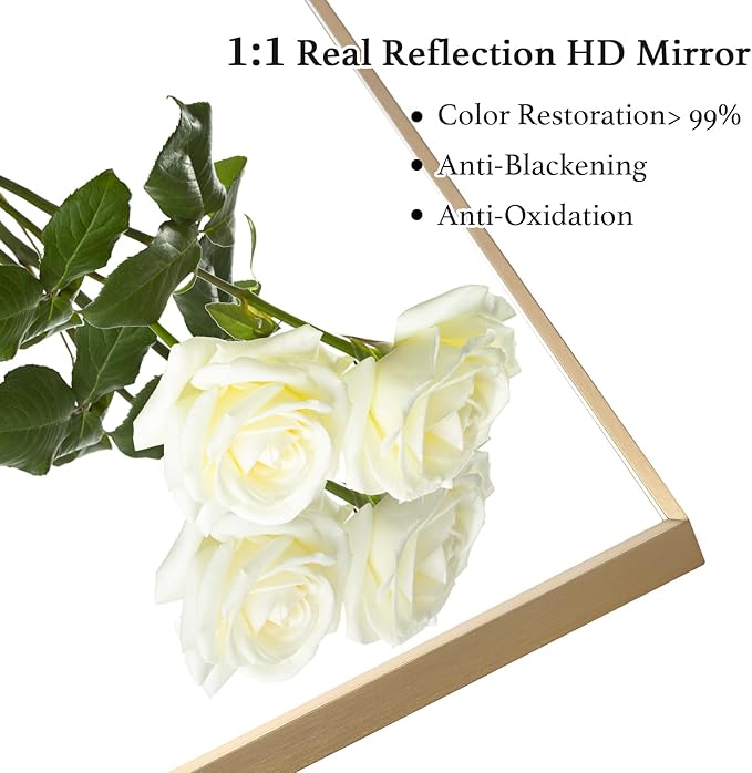 30x36 Inch Gold Bathroom Mirror - Copper-Free Mirror, Aluminum Alloy Frame Vanity Rectangle Wall Mounted Modern Mirror for Bedroom/Living Room/Porch Horizontal or Vertical