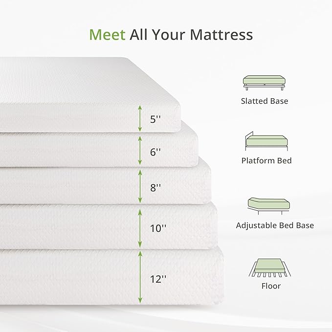 6 Inch Twin Mattress for Kids, Memory Foam Mattress with Cooling Green Tea Gel, Relieve Pressure with Medium Firm Support, CertiPUR-US Certified, 75''L x 38''W, White