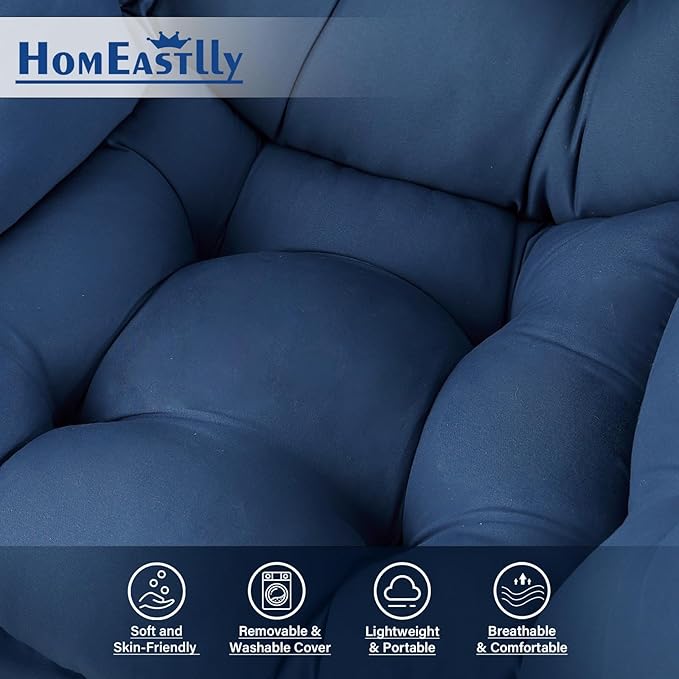 Large Lazy Chair with Ottoman, Accent Reading Chair with a Footrest, Cozy Lounge Armchair, Leisure Sofa Armchair for Living Room, Bedroom, Dorm Room, Office (Royal Blue)