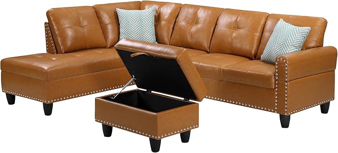 Evan Sectional Sofa or Couch with Ottoman for Living Room, Apartment, Bedroom, Office