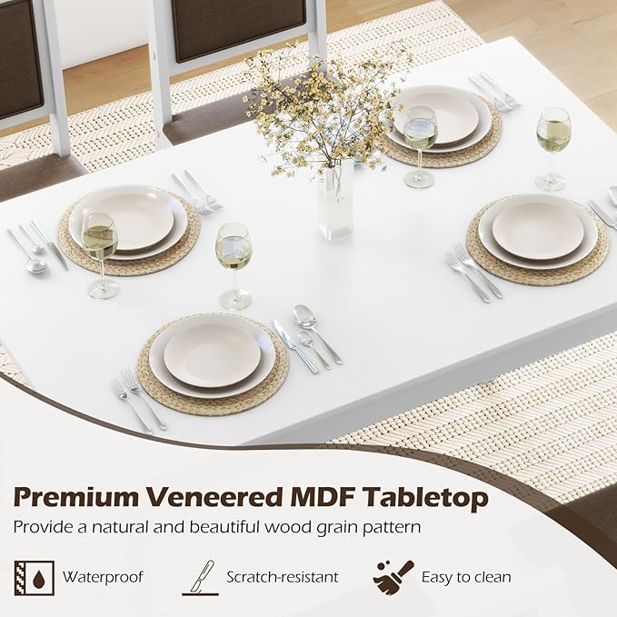 Giantex 5-Piece Dining Table Set for 4 - Breakfast Nook Table Set with Kitchen Table, 4 Upholstered Chairs, Wood Legs, Space-Saving Dinette Set, Kitchen Table Chairs Set of 4 (White+Brown)