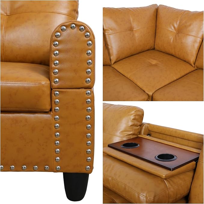 L-Shaped Sectional Sofa, Modern Sectional Couches Home Sofas for Living Room with Movable Chaise, Modular Living Room Sets Furniture for Apartment Bedroom & Office, Ginger