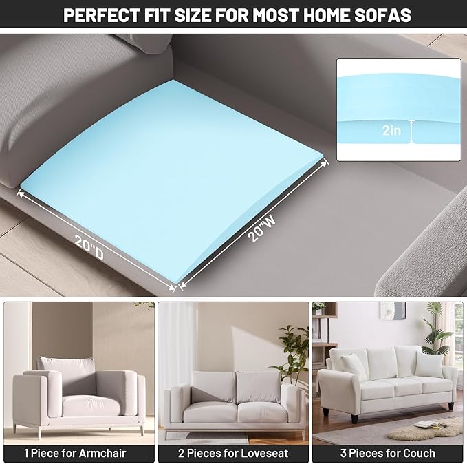Couch Cushion Support for Sagging Seat - 20" x 20" High-Density Curved Foam Sofa Cushion Support Board,Couch Supporter for Under The Cushions,Blue Set of 1