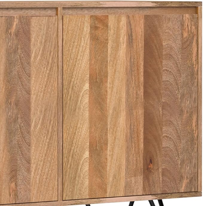 SIMPLIHOME Hunter Buffet - 60 inch Wide Solid Mango Wood 3-Door Sideboard Buffet in Natural, Contemporary Storage Cabinet for Dining Room or Kitchen with Adjustable Shelves and Metal Legs