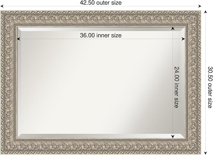 Amanti Art Silver Bathroom Mirror for Over Sink, 31x43 Sydney Silver Rectangle Vanity Mirror, Large Traditional Frame, Hangs Horizonally and Vertically, Bathroom Wall Decor, Beveled Edge