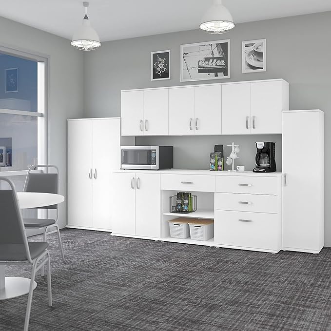 Bush Business Furniture Universal Floor Cabinet with Doors, Vertical Office Storage Unit with Adjustable Shelving for Workspace, White