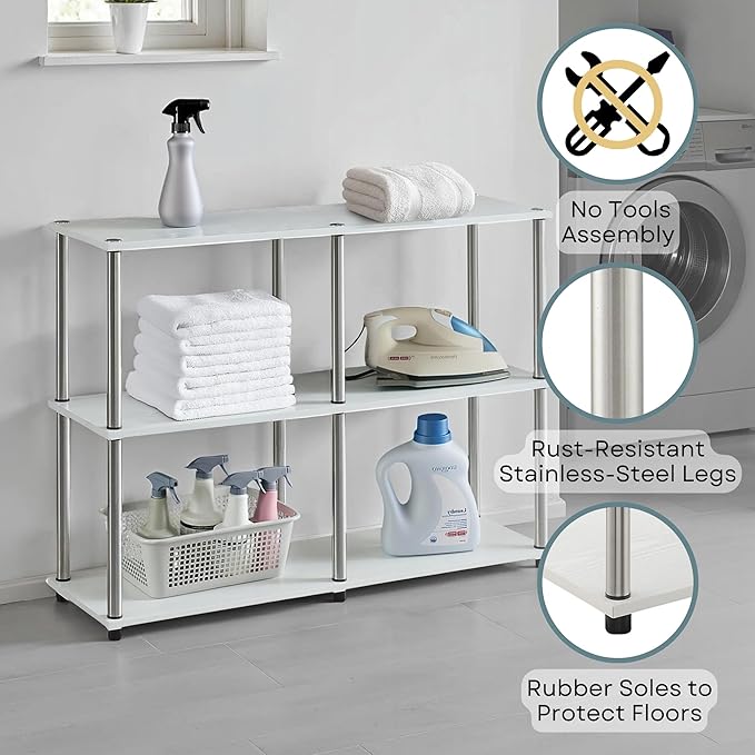 Convenience Concepts Designs2Go No Tools 3 Tier Wide Console Table 42" - Modern Multipurpose Accent with Shelves for TV Media Center, Office Desk Extension, Entryway Display, & Home Storage, White