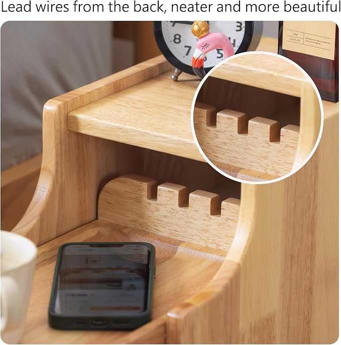 Small Nightstand, Narrow Nightstand, Solid Slim Wood Night Stand for Small Spaces, Couch, Nature Color 9.84in Wide