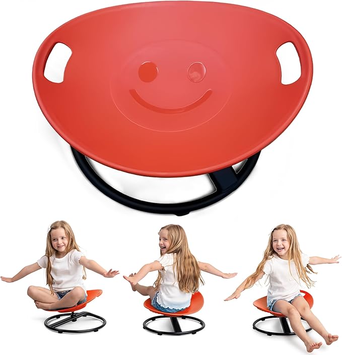 Special Supplies Smile Spinning Chair for Kids- Versatile Kids Sit and Spin Sensory Chair for Training Body Coordination for Playroom, Bedroom, or Nursery (Red)