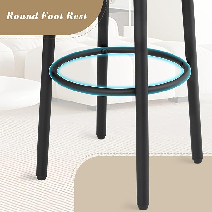 Athena Collection Bar Stools Set of 2, 25.5 Inches Round Counter Height Bar Stools Backless with Metal Legs and Footrest, Wood Barstools for Home, Kitchen Island, Counter, Black
