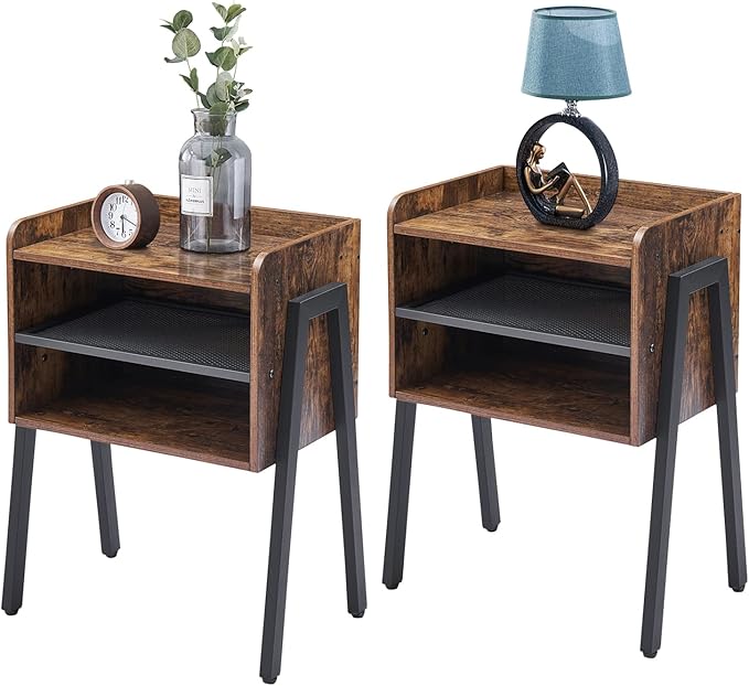 VECELO Stackable Nightstand, End Table Side Table with Open Storage Shelf, Small Night Stand for Bedroom, Living Room
