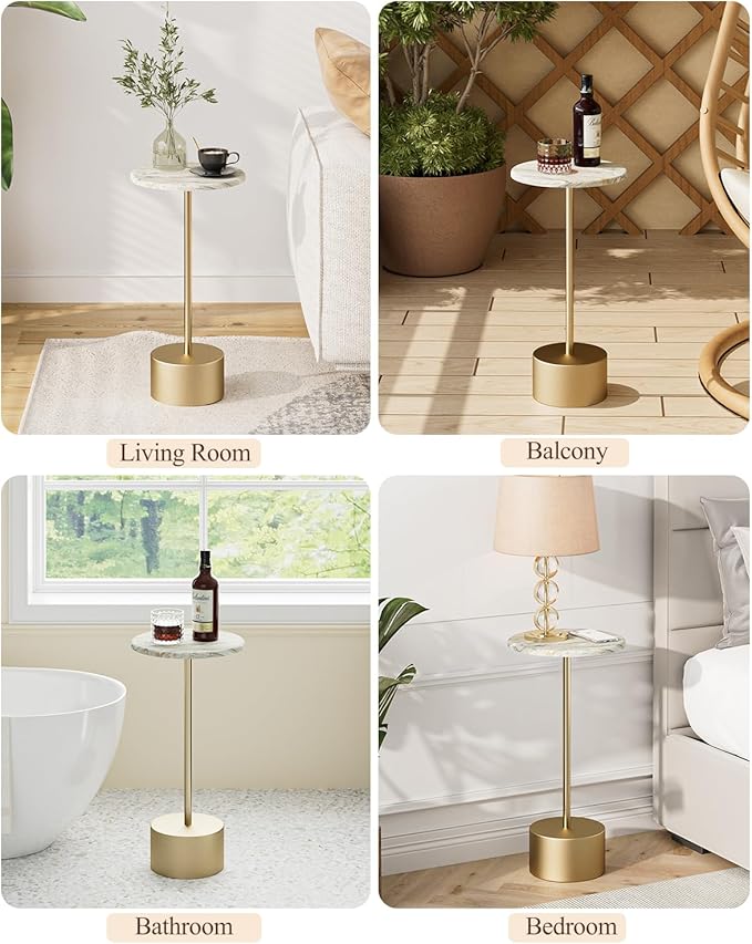 Drink Table Pedestal, Round Side Table, Drink Tables for Small Spaces, Pedestal End Table, Small Pedestal Table (Gold)