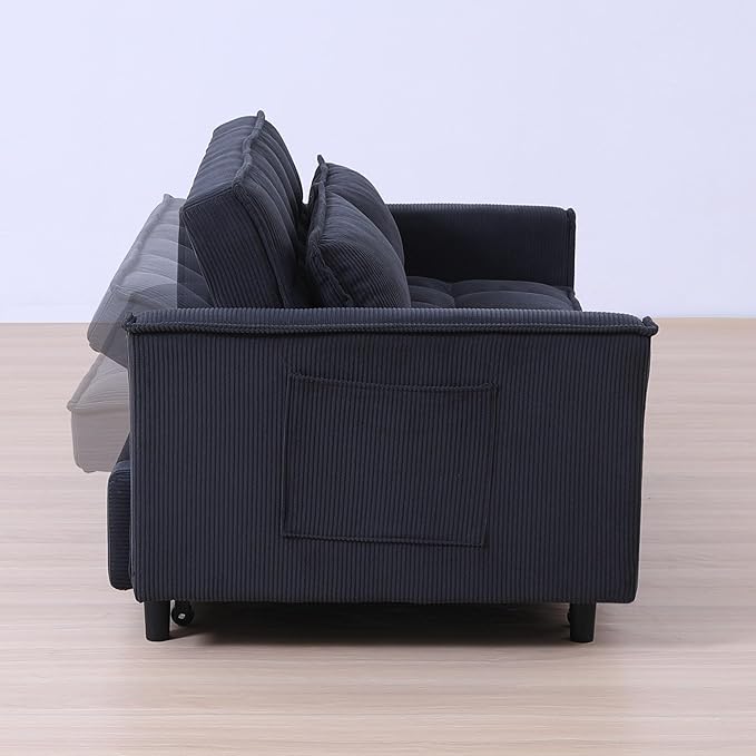 Ball & Cast Convertible Sleeper Sofa Bed,Convertible Pull Out Couch with 2 Pillows,Adjustable Backrest & Side Pocket,Loveseat Futon Sofa Bed for Living Room,Apartment,Corduroy Fabric,Dark Gray,54"