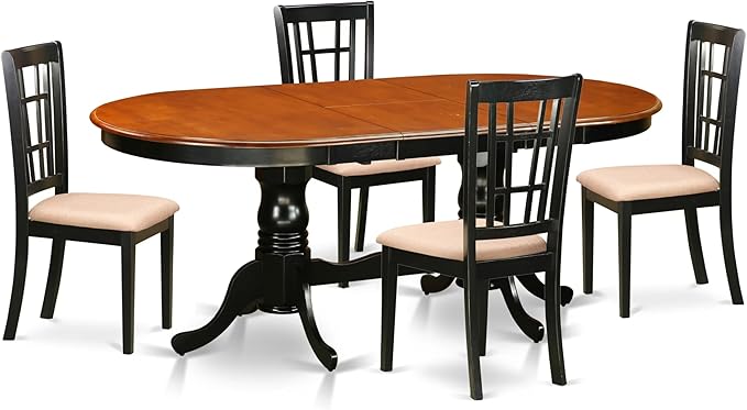 East West Furniture PLNI5-BCH-C 5 Piece Dining Table Set for 4 Includes an Oval Kitchen Table with Butterfly Leaf and 4 Linen Fabric Kitchen Dining Chairs, 42x78 Inch, Black & Cherry