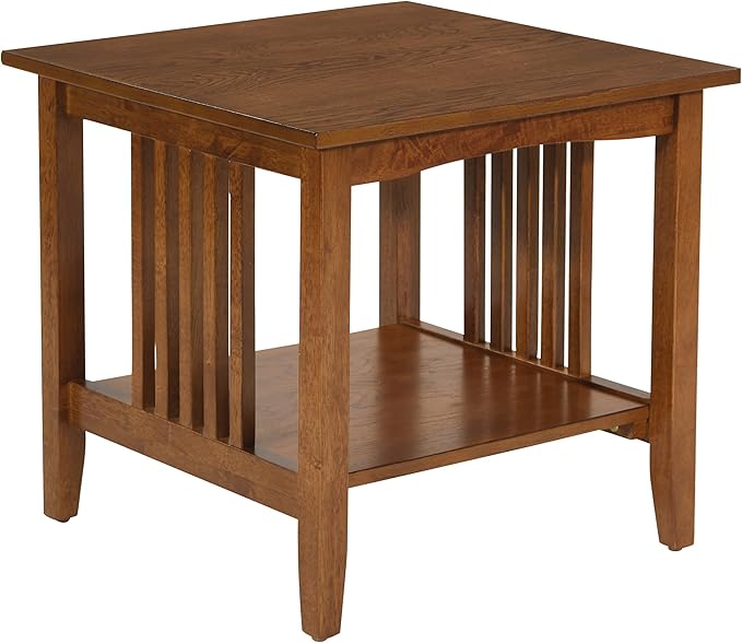 OSP Home Furnishings Sierra End Table with Lower Storage Shelf and Mission Style Side Panels, Ash Brown