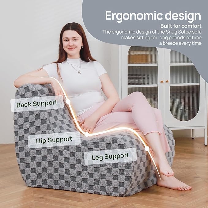Giant Bean Bag Chair for Adults with Ottoman, Teddy Fabric Beanbag Chair with Memory Foam Filled,Plush Lazy Floor Sofa with Footstool Couch for Living Room,Bedroom,Dorm, Apartment, Grey