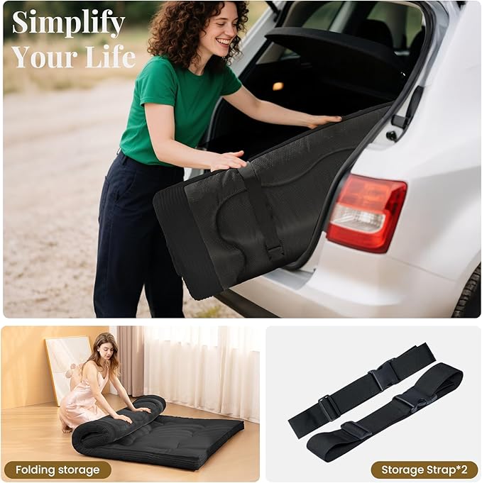 Japanese Floor Mattress, 4" Thicken Futon Mattress Twin Size Sleeping Pad, Corduroy Foldable Floor Pad, Roll Up Tatami Mat for Adults Guest Room Bedroom, Black
