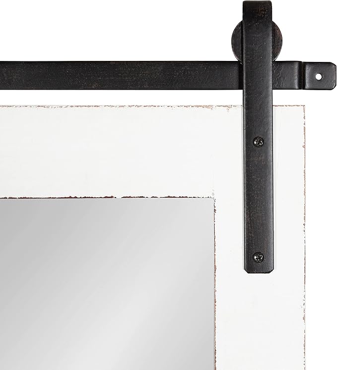 Kate and Laurel Cates Farmhouse Wood Framed Wall Mirror, 24 x 38, White, Barn Door-Inspired Rustic Mirrors for Wall