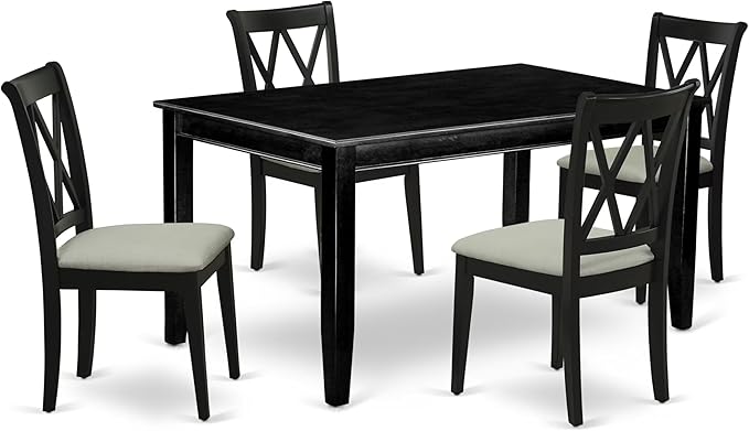 East West Furniture DUCL5-BLK-C 5 Piece Kitchen Table & Chairs Set Includes a Rectangle Dining Table and 4 Linen Fabric Dining Room Chairs, 36x60 Inch, Black