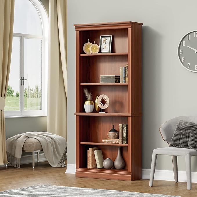 VICTONE 5-Shelf Bookcase, Wooden Standing Rack Book Storage Shelves Furniture Selection for Living Room, Bedroom, Home Office (Cherry)